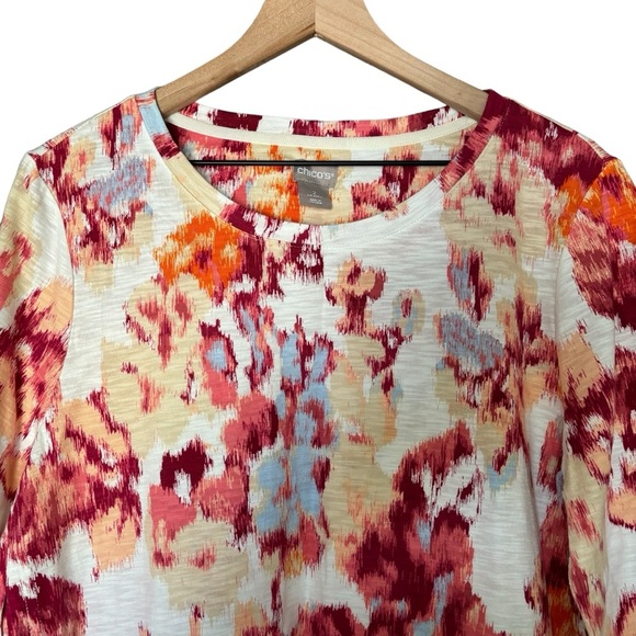Chico’s Floral T-Shirt 3/4 Sleeves Crew Neck Casual Women's Size Large - Picture 4 of 14